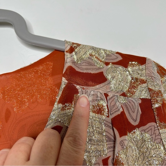 Boden Autumn Floral Blouse Long Sleeves Gold Lurex Size 14 - Picture 12 of 14